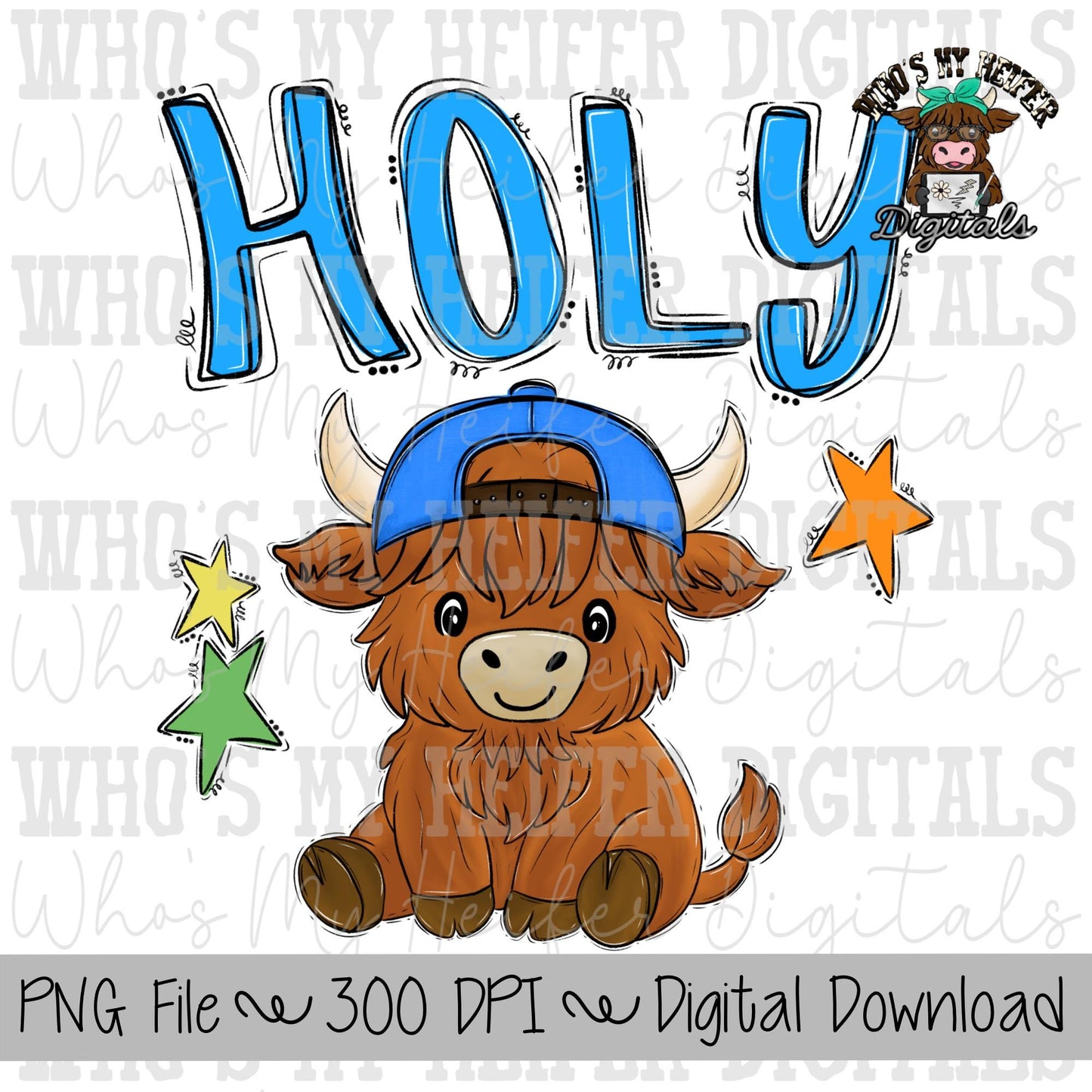 Holy Cow PNG Hand Drawn Moo Cow with Hat Doodle Trendy Kid Shirt Design Preppy Everyday Digital Design Summer Farm Animals Catch Phrase PNG