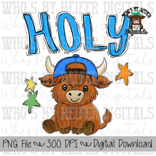 Holy Cow PNG Hand Drawn Moo Cow with Hat Doodle Trendy Kid Shirt Design Preppy Everyday Digital Design Summer Farm Animals Catch Phrase PNG