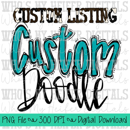 Custom Doodle Hand Lettering PNG Hand Drawn OUTLINE Mascot Name Sublimation Design Sports Team Name Shirt Design School Spirit PNG School