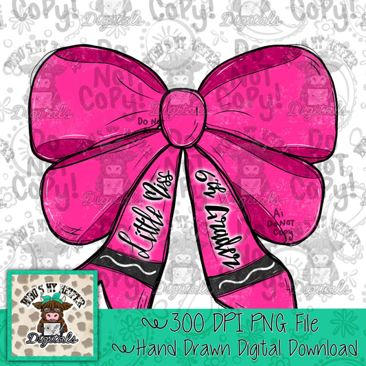 Little Miss 6th Grade Crayon Bow Sublimation PNG