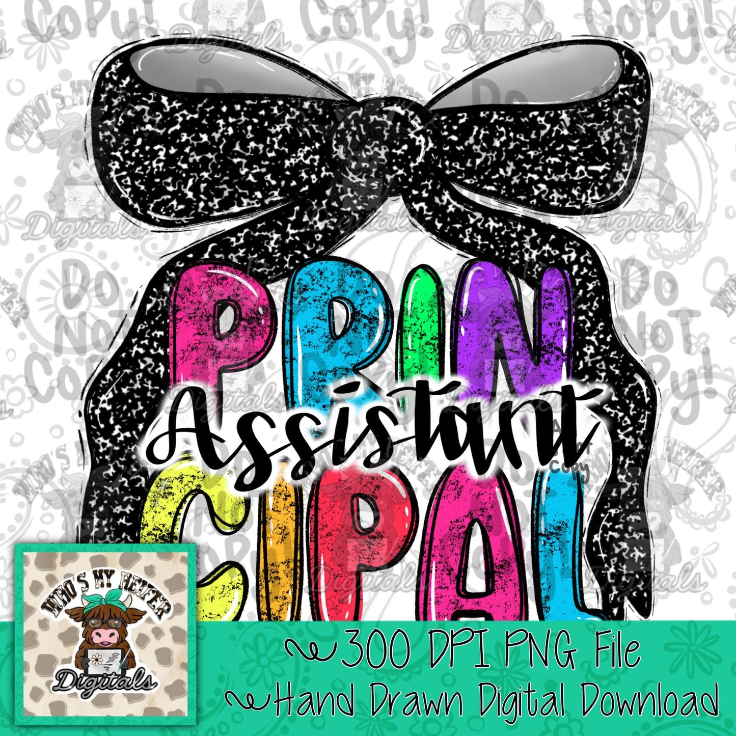 Assistant Principal with Bow PNG Preppy Notebook Coquette Occupation Sublimation File Elementary Staff Digital Download Neon Bright Colors