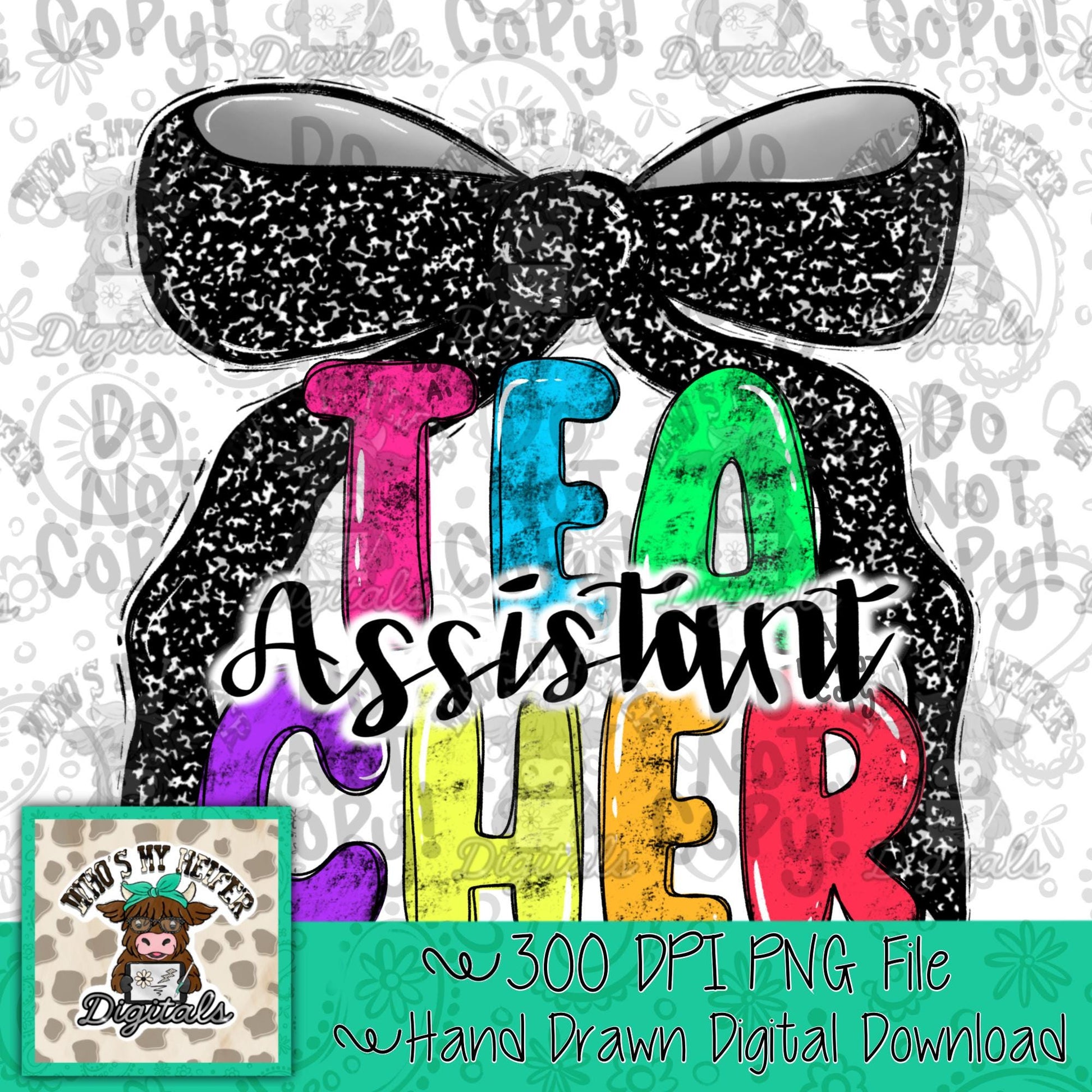 Assistant Teacher with Bow PNG Preppy Notebook Coquette Occupation Sublimation File Elementary Staff Digital Download Neon Bright Colors