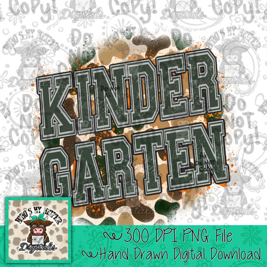 Retro Camouflage Kindergarten PNG HandDrawn Kindergarten Sublimation Png School Camo Back to School PNG Boy First day of School Shirt Design