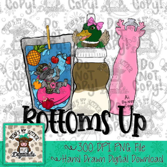 Favorite Kid Drinks Sublimation PNG Hand Drawn Summer Drinks with Bottoms Up PNG File River Life Shirt Design Girl Summer Doodle Art Bow