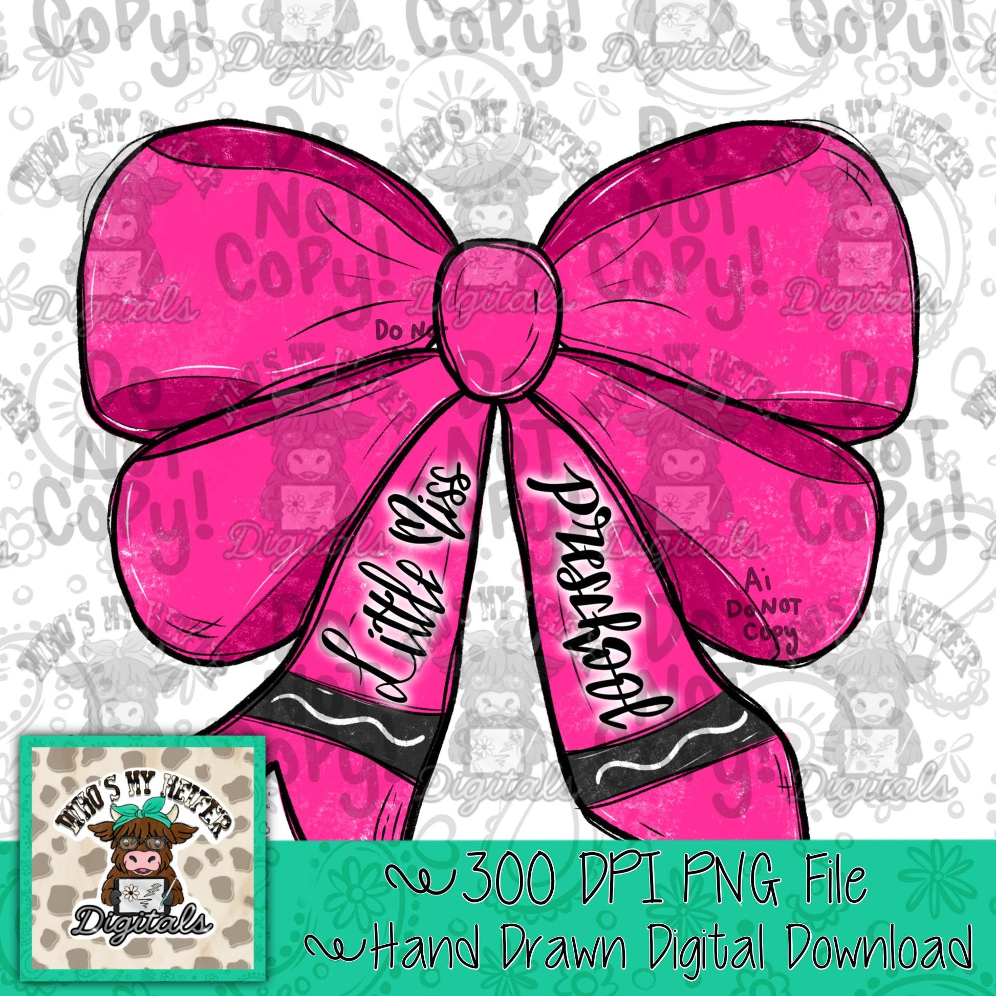 Little Miss Preschool Crayon Bow Sublimation PNG