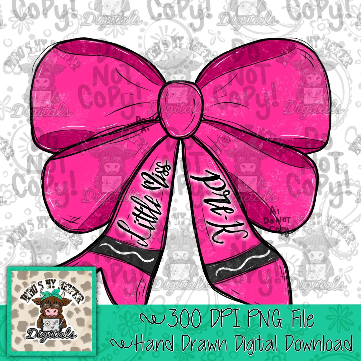 Little Miss Pre K Crayon Bow Sublimation PNG