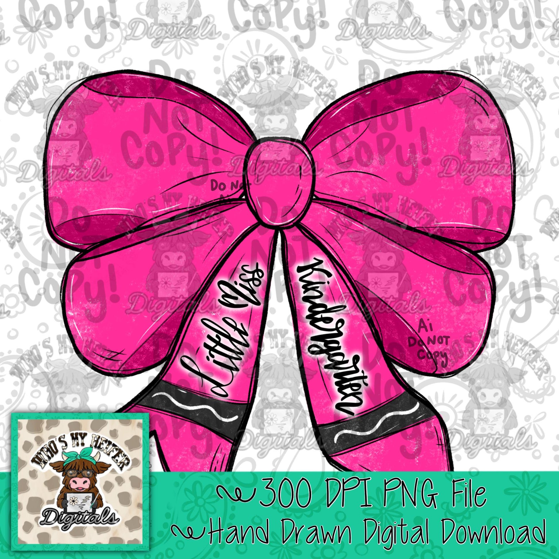Little Miss Kindergarten Crayon Bow Sublimation PNG