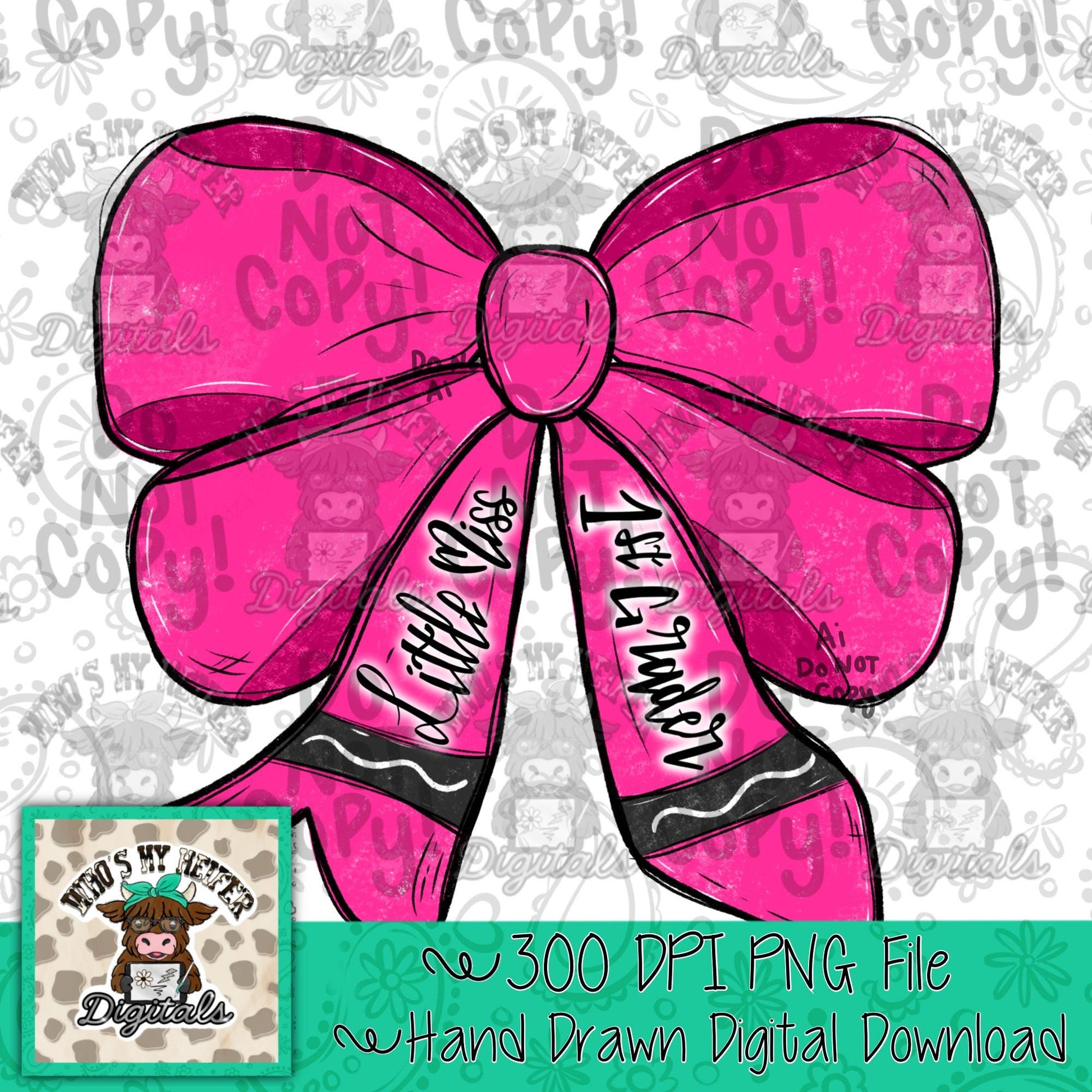 Little Miss 1st Grade Crayon Bow Sublimation PNG