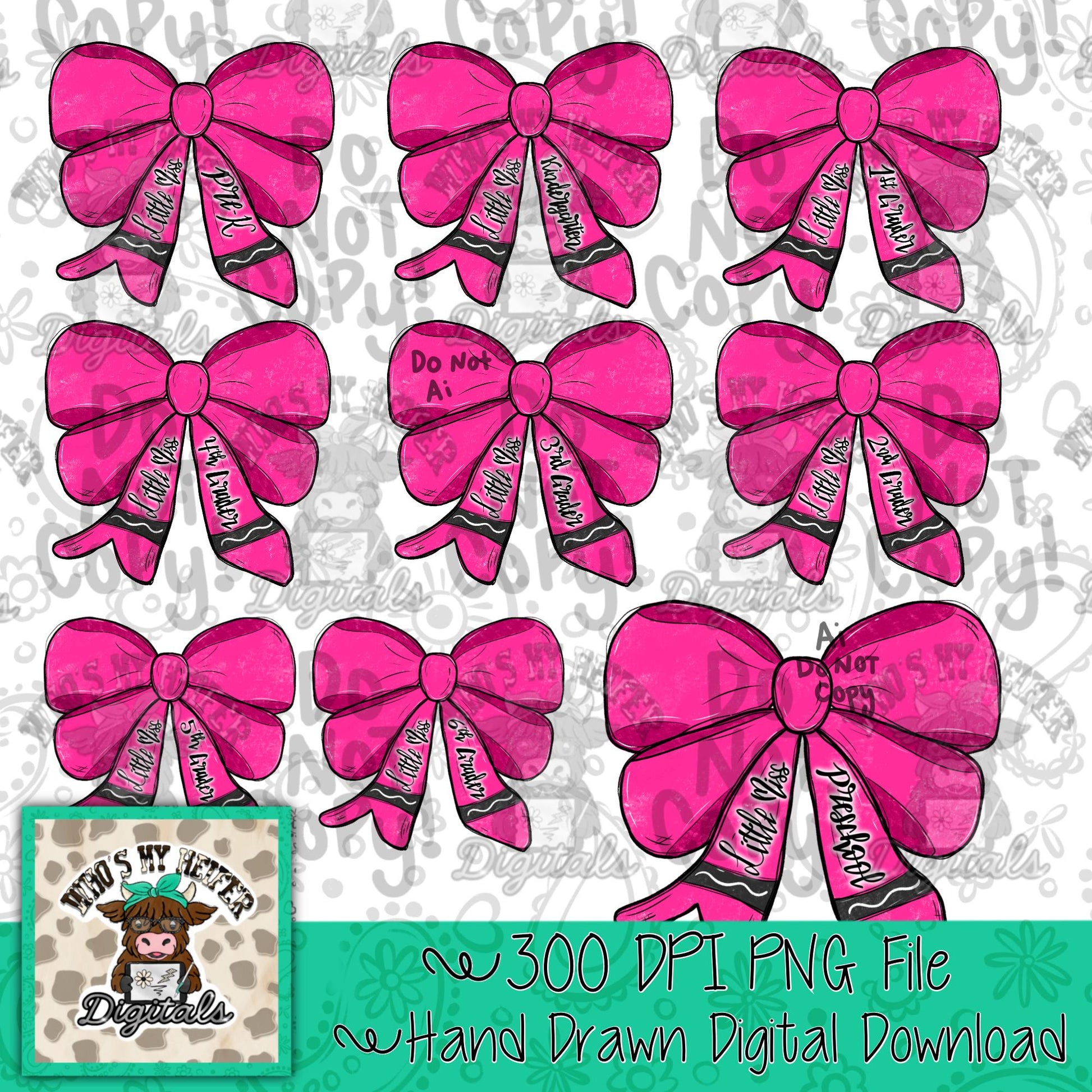 Pink Crayon Bow Back to School Bundle PNG Little Miss Sublimation File Coquette First Second Grade PNG Elementary Grade level School Png
