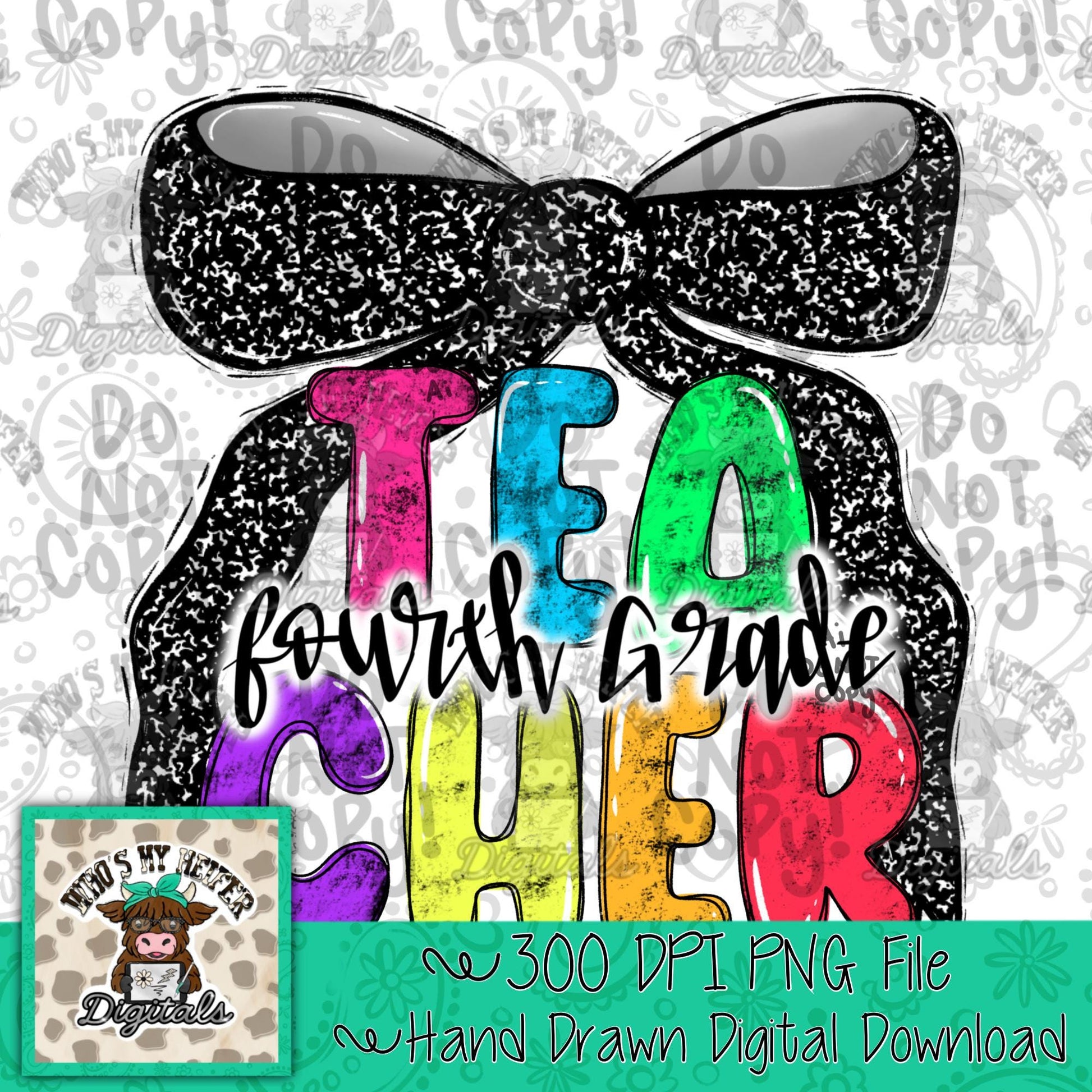 Fourth Grade Teacher with Bow PNG Preppy Notebook Coquette Occupation Sublimation File Elementary Teach Digital Download Neon Bright Colors