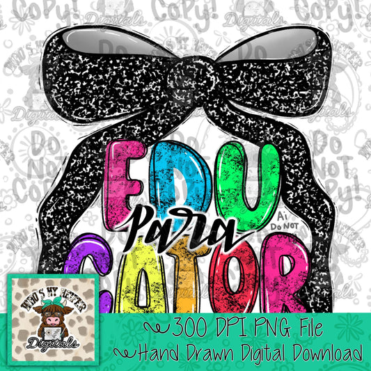 Paraeducator with Bow PNG Preppy Notebook Coquette Occupation Sublimation File Elementary School Staff Digital Download Neon Bright Colors