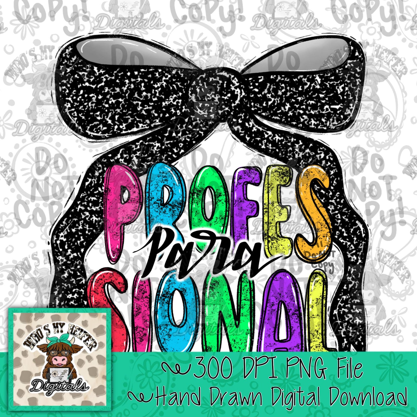 Paraprofessional with Bow PNG Preppy Notebook Coquette Occupation Sublimation File School Staff Digital Download Neon Bright Color