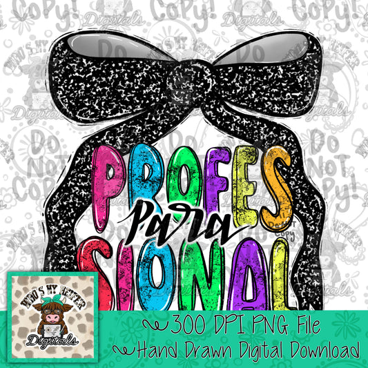 Paraprofessional with Bow PNG Preppy Notebook Coquette Occupation Sublimation File School Staff Digital Download Neon Bright Color