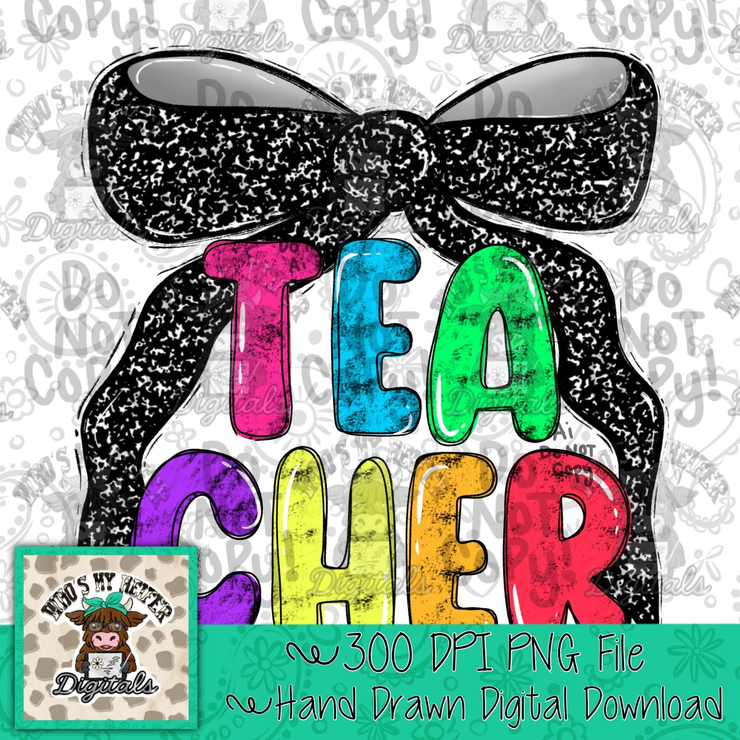 Teacher with Bow PNG Preppy Notebook Coquette Occupation Sublimation File Elementary Teach Digital Download Neon Bright Colors Doodle art