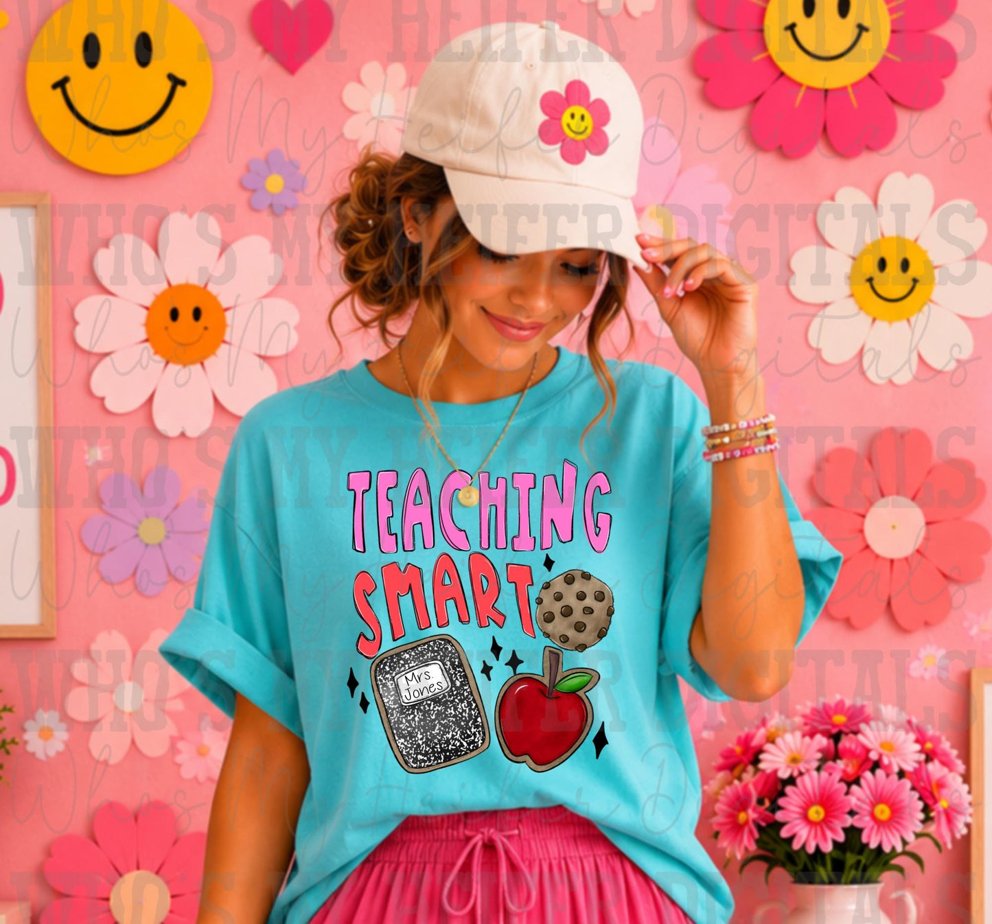 Teaching Smart Cookies PNG Hand Drawn Smart Cookie Sublimation File Trendy Teacher Shirt Design with Apple Notebook Digital Download Women