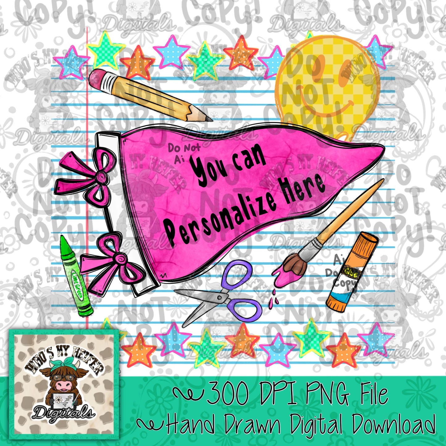 Blank Pink Pennant PNG Hand Drawn Girly Back to School Sublimation File Trendy Teacher Shirt Design Student Teacher Digital Download
