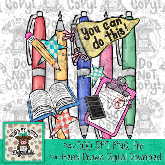 Everyday You Can Do This PNG Hand Drawn Girly Stripes Sublimation File Trendy Back to School Teach Kid Digital Doodle Preppy Test Day Shirt