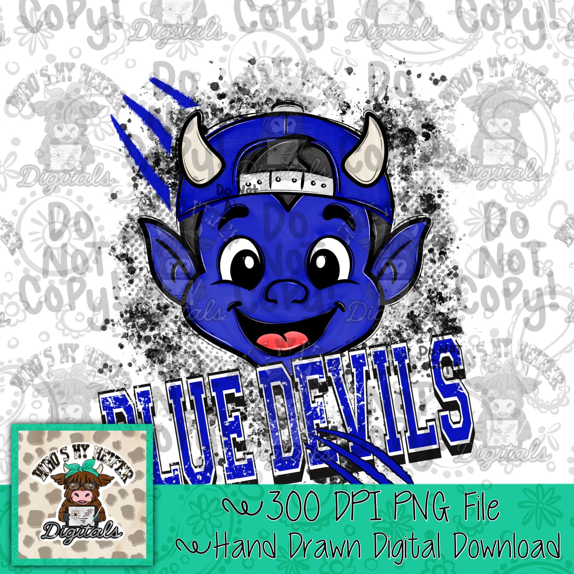 Blue Devil PNG Hand Drawn Devil with Hat Sublimation PNG Game Day Shirt Design School Spirit PNG Retro Devils Doodle Art Kid Mascot dtf dtg