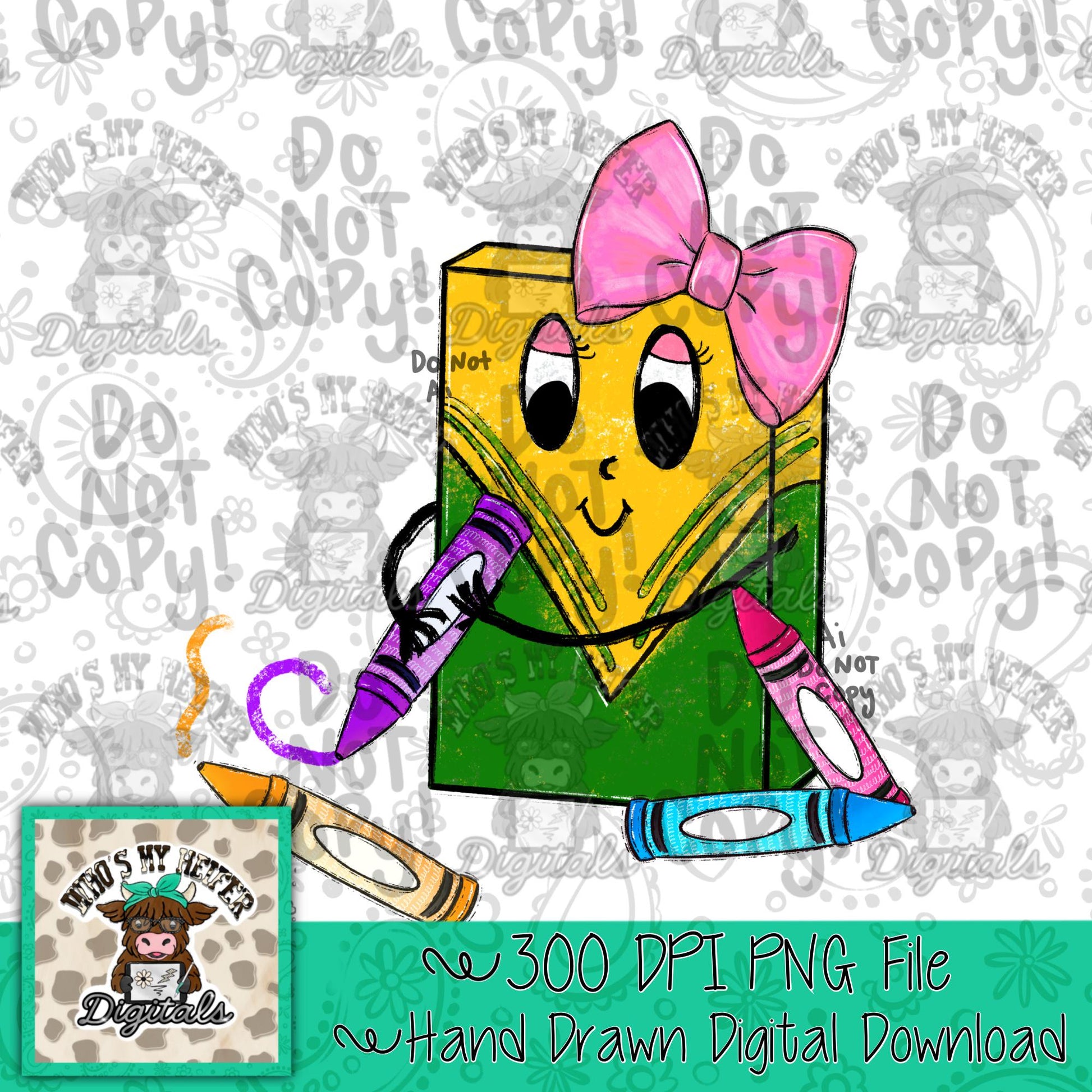Girly Crayon Back to School PNG Hand Drawn Crayon with Bow Doodle Sublimation png Beginning of School Preppy First day of School Digital
