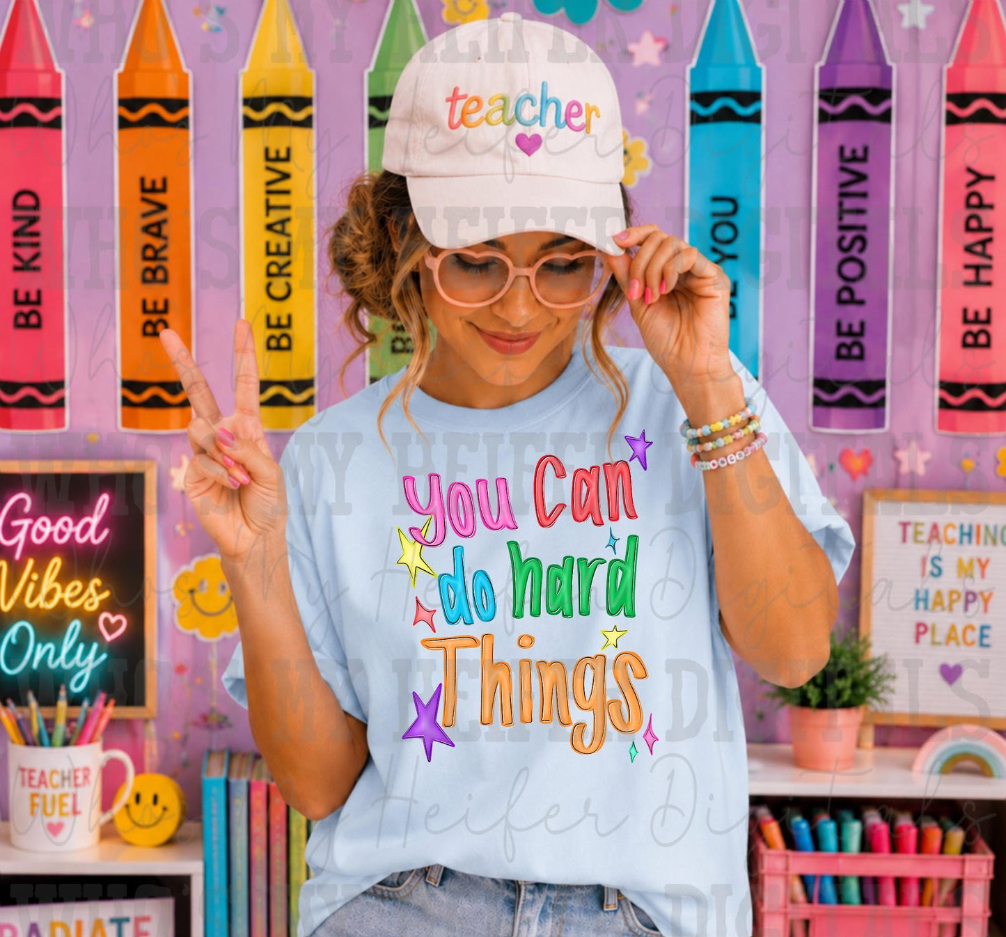 You Can Do Hard Things PNG Hand Drawn Positive Quote Sublimation File Trendy Back to School Teach Kid Digital Doodle Preppy Test Day Shirt