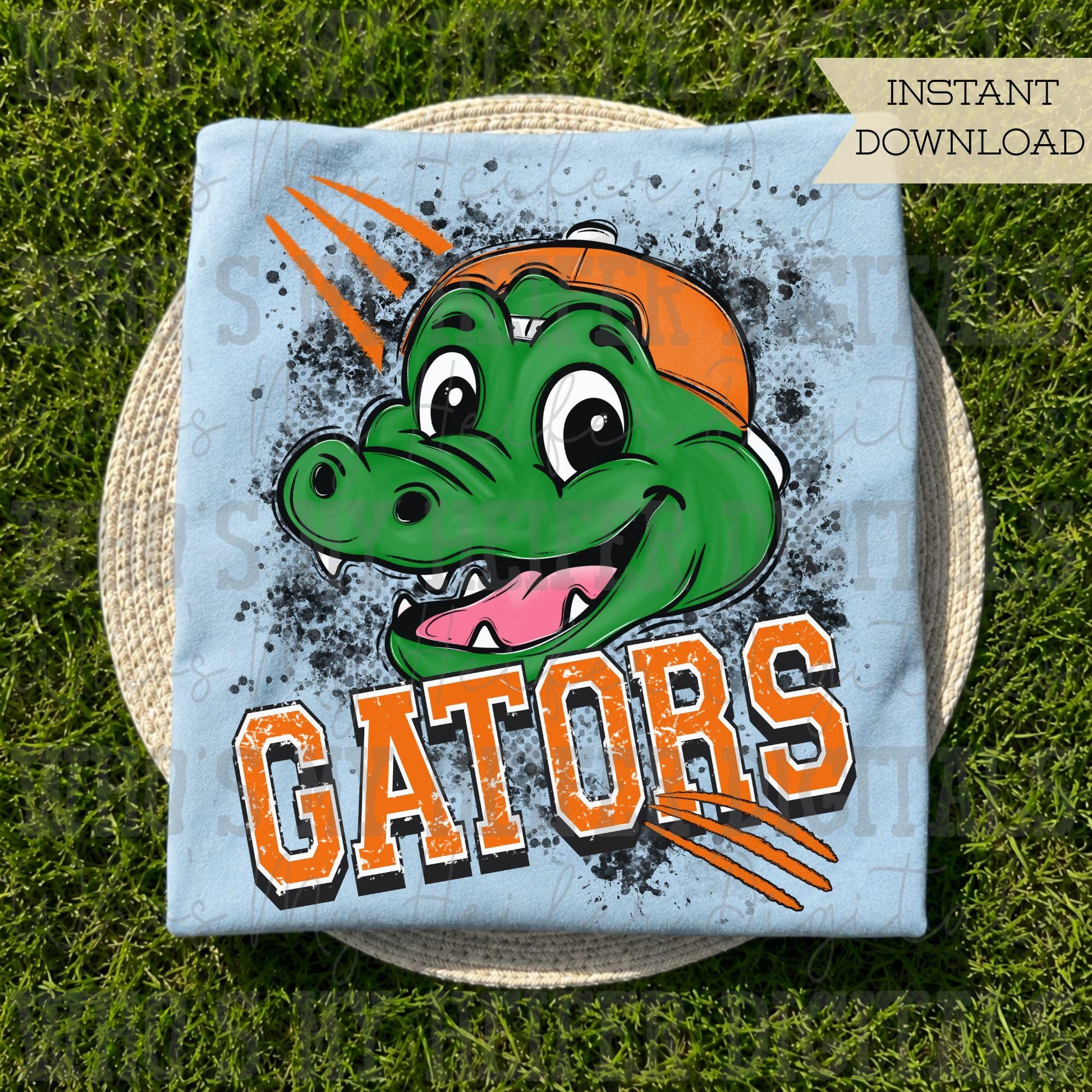 Orange & White Gator PNG Hand Drawn Gators with Hat Sublimation File Game Day Shirt Design School Spirit PNG Retro Kid Mascot Doodle Art