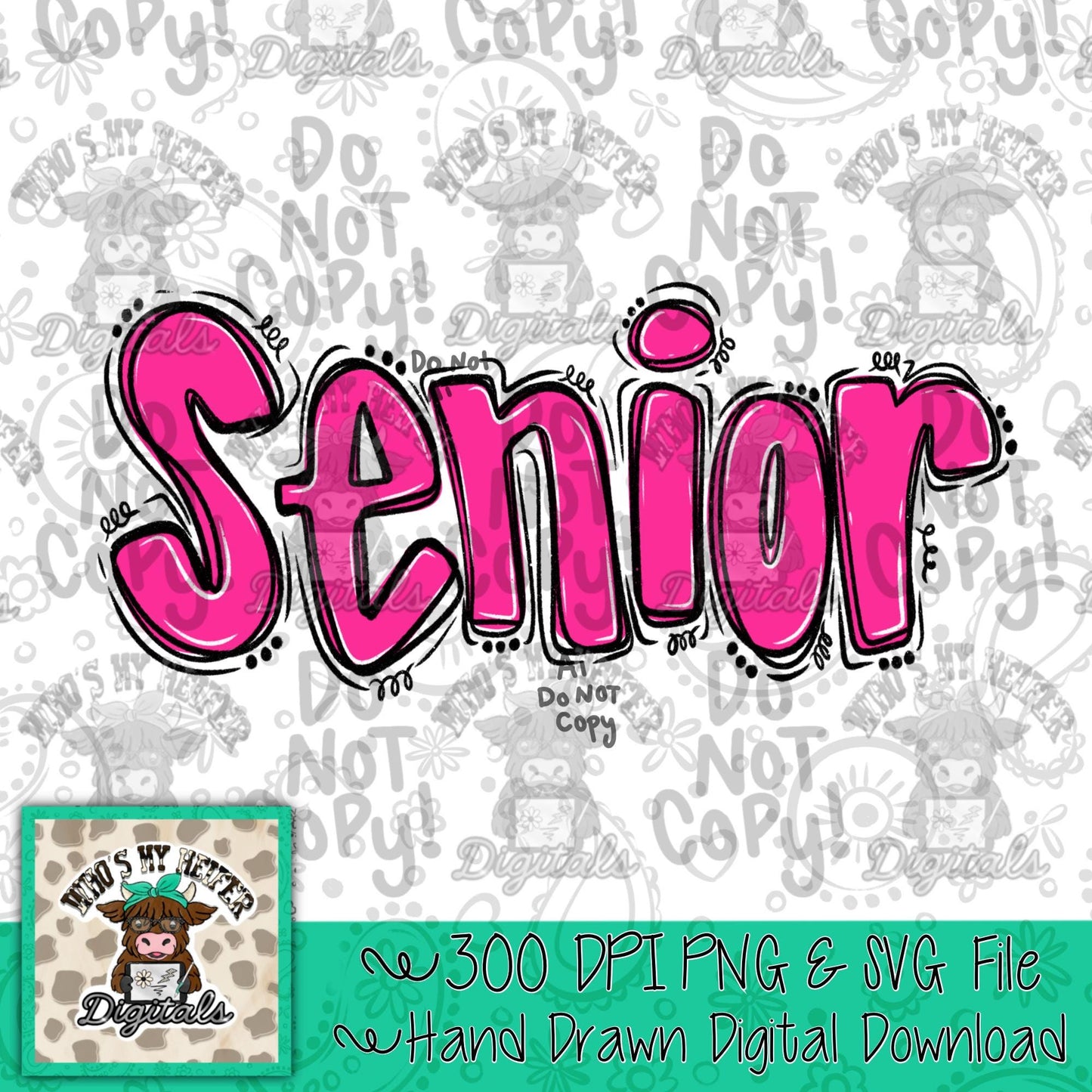 Whisimcal Senior PNG Hand Drawn Pink Senior Doodle Word Sublimation File School Spirit Shirt Design Trendy  2027 Printable Digital Download