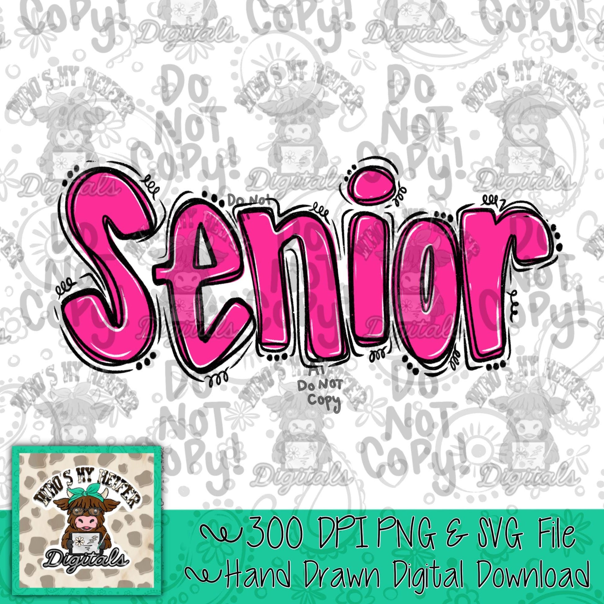 Whisimcal Senior PNG Hand Drawn Pink Senior Doodle Word Sublimation File School Spirit Shirt Design Trendy  2027 Printable Digital Download