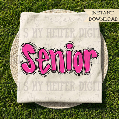 Whisimcal Senior PNG Hand Drawn Pink Senior Doodle Word Sublimation File School Spirit Shirt Design Trendy  2027 Printable Digital Download