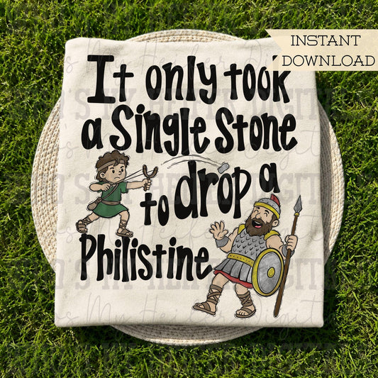 Whimsy David and Goliath PNG Hand Drawn David Slingshot and Rock Sublimation Kid Christian Bible Story Theme Shirt Design Giant Slayer DTF