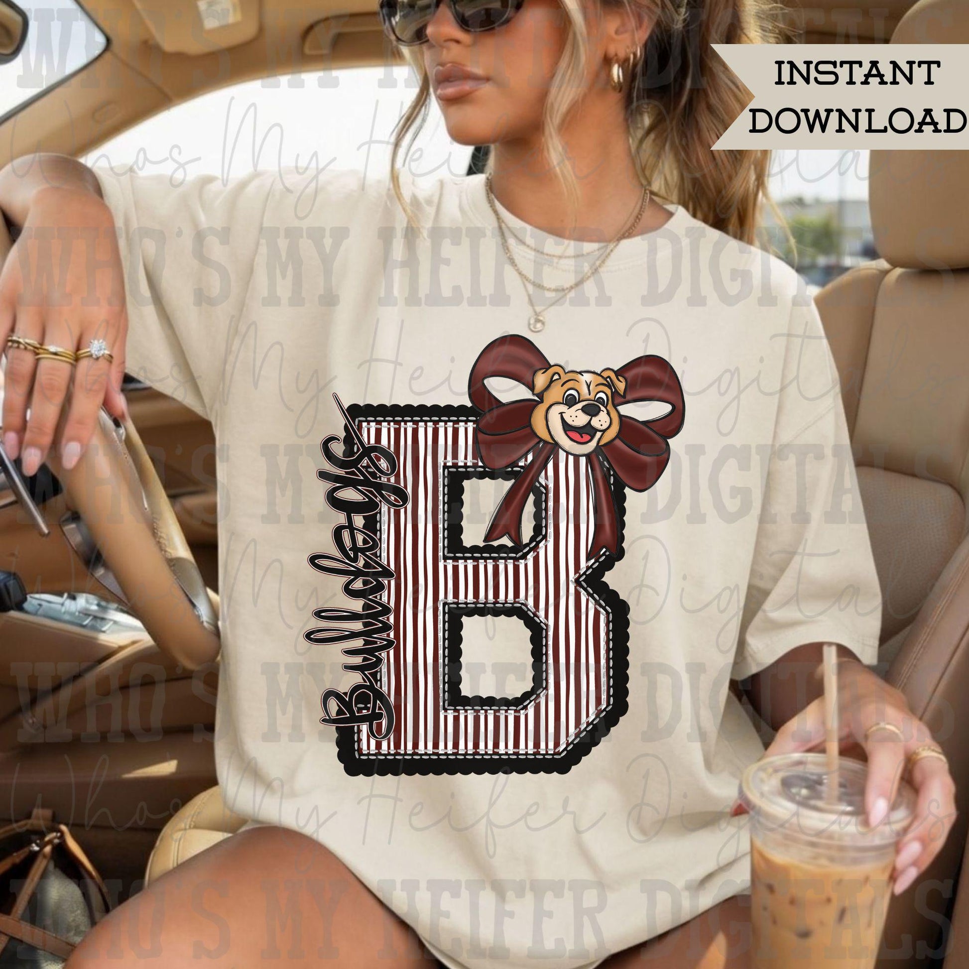 Custom Mascot Varsity Letter Bow PNG Hand Drawn Mascot Scallop Seeksucker Letter Sublimation File School Spirit Idea Game Day Shirt Digital