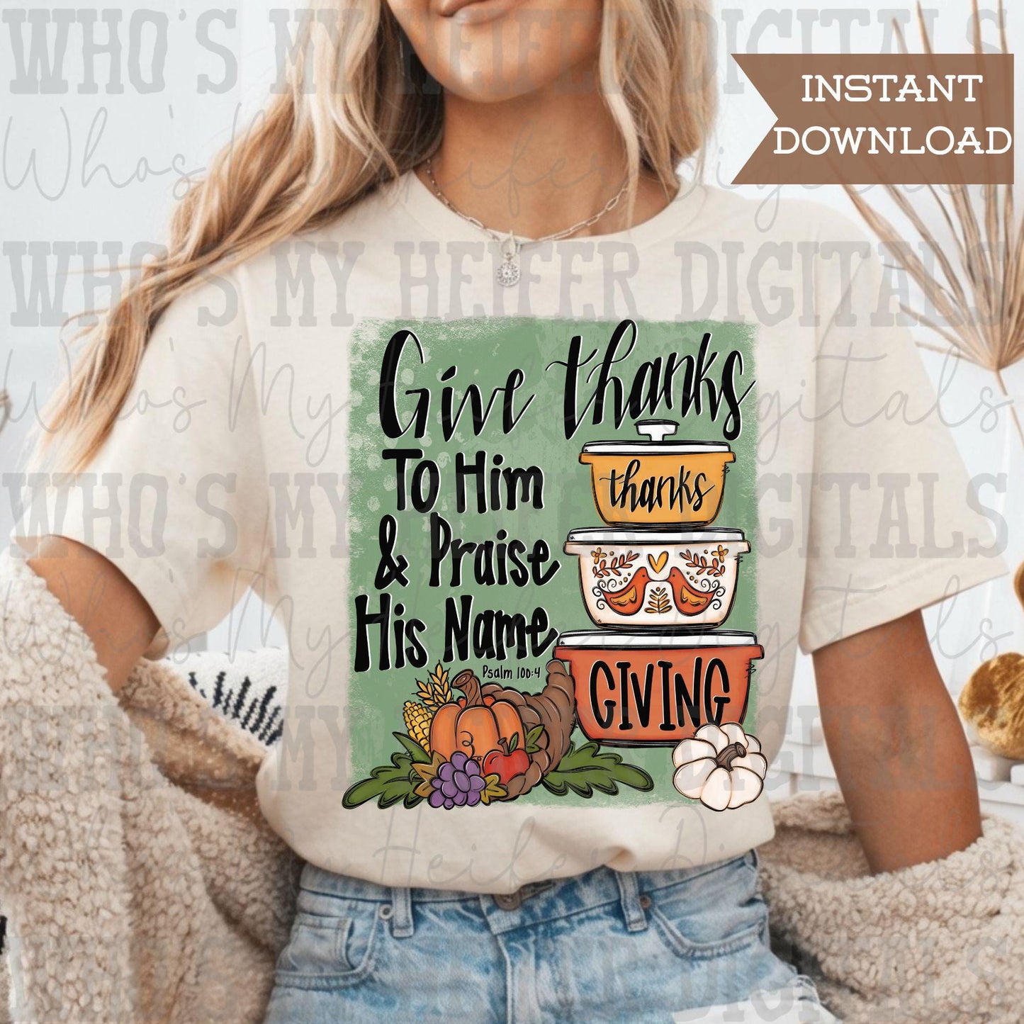 Whimsical Give Thanks  PNG Hand Drawn Casserole Dish & Fall Centerpiece Sublimation File Trendy Thanksgiving Theme Shirt Design Digital Art