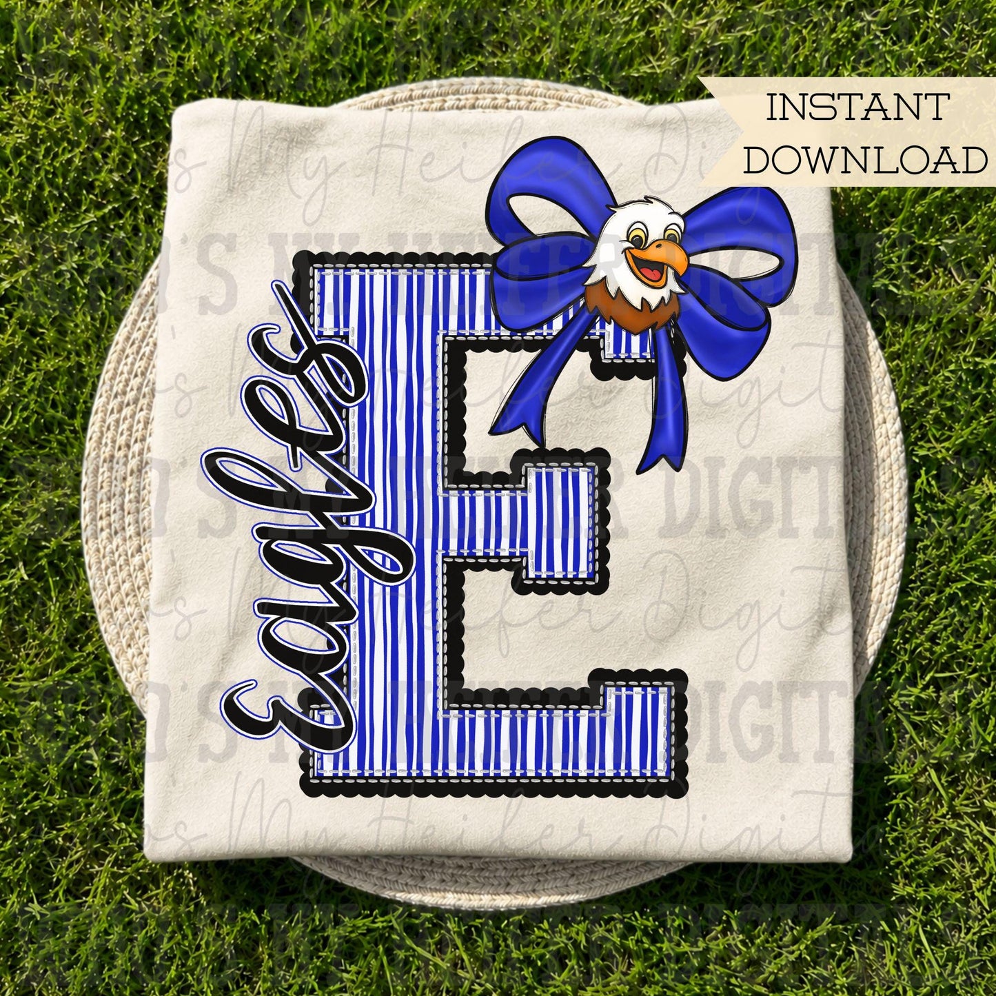 Eagle Varsity Letter Bow PNG Hand Drawn Eagles Scallop Seeksucker Letter Sublimation File Stripe School Spirit Idea Game Day Shirt Design