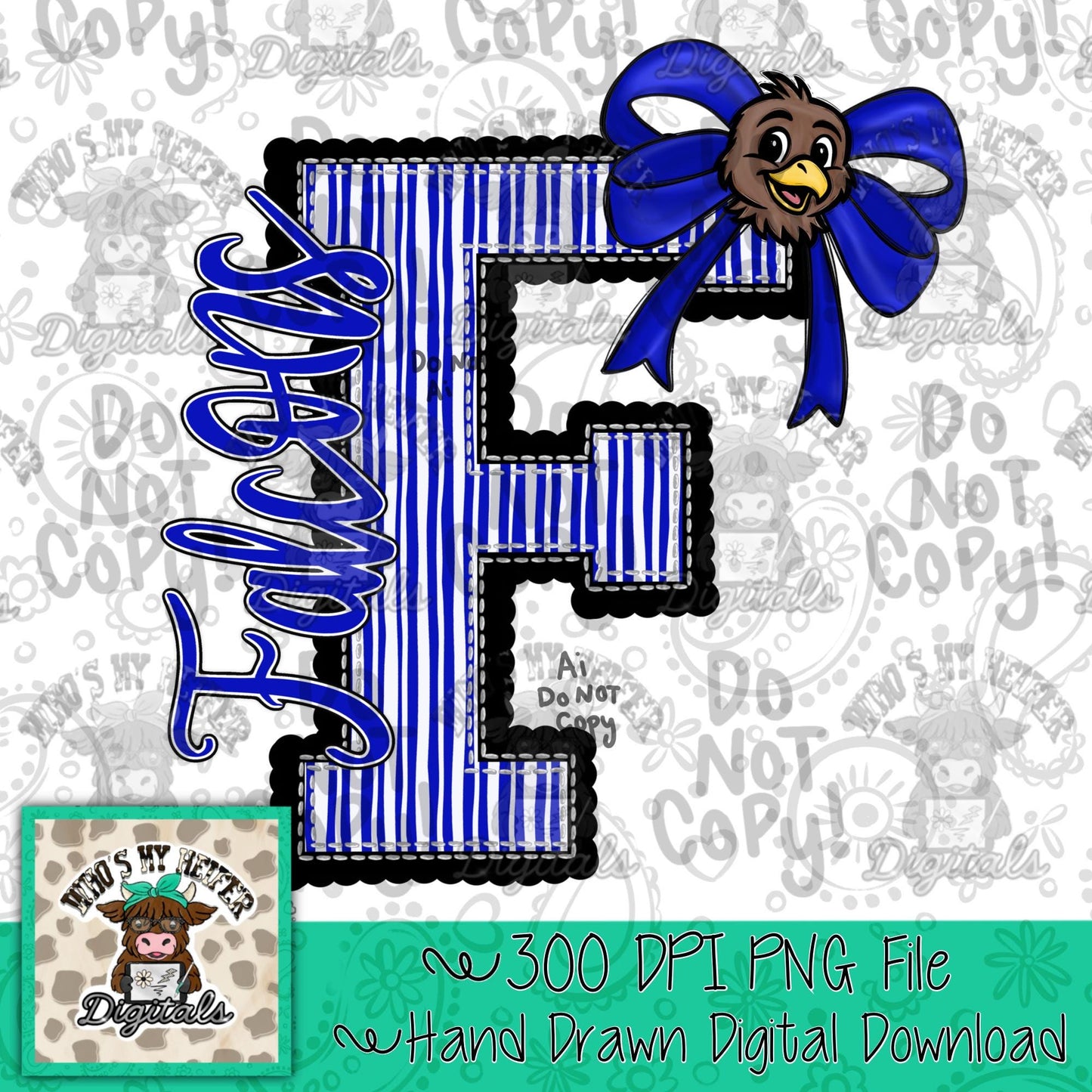 Falcon Varsity Letter Bow PNG Hand Drawn Falcons Scallop Seeksucker Letter Sublimation File Stripe School Spirit Idea Game Day Shirt Design