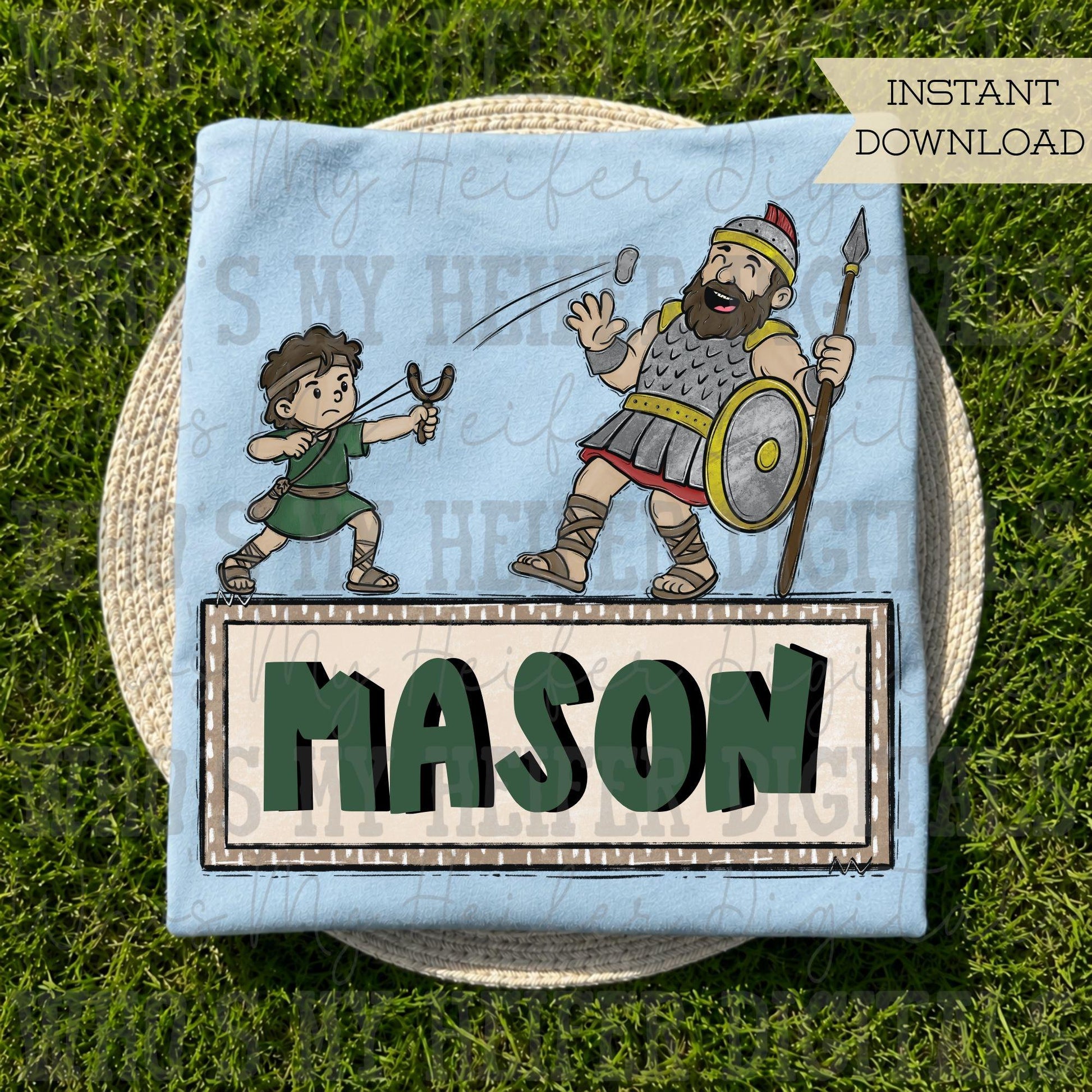 Kid Christian Name Block PNG Hand Drawn David and Goliath Sublimation File Trendy Kid Bible Verse Shirt Design Spiritual Doodle Digital DTF