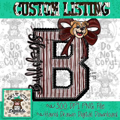 Custom Mascot Varsity Letter Bow PNG Hand Drawn Mascot Scallop Seeksucker Letter Sublimation File School Spirit Idea Game Day Shirt Digital