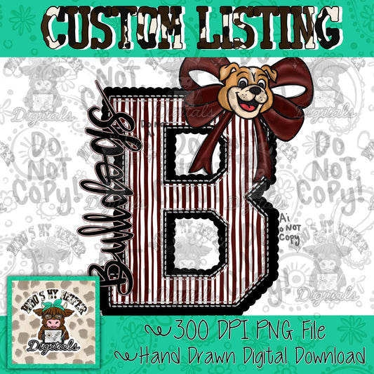 Custom Mascot Varsity Letter Bow PNG Hand Drawn Mascot Scallop Seeksucker Letter Sublimation File School Spirit Idea Game Day Shirt Digital