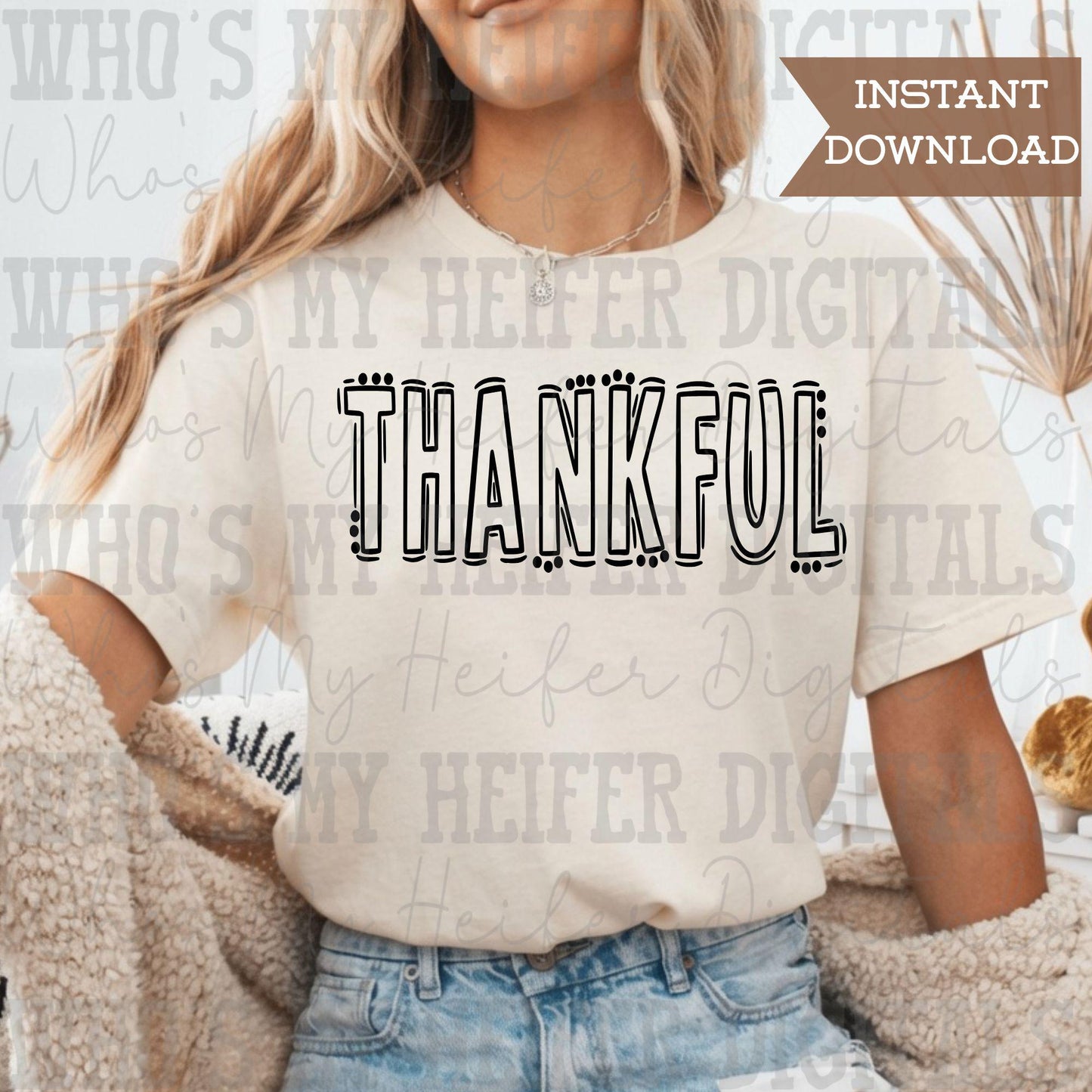Thankful Doodle Word SVG & PNG Hand Drawn Outline Thankful Sublimation File Religious Holiday Thanksgiving Shirt Design Digital Art Cut File