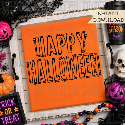 Happy Halloween Doodle Word SVG & PNG Hand Drawn Outline Halloween Sublimation File Holiday Shirt Design Digital Art Halloween Cut File