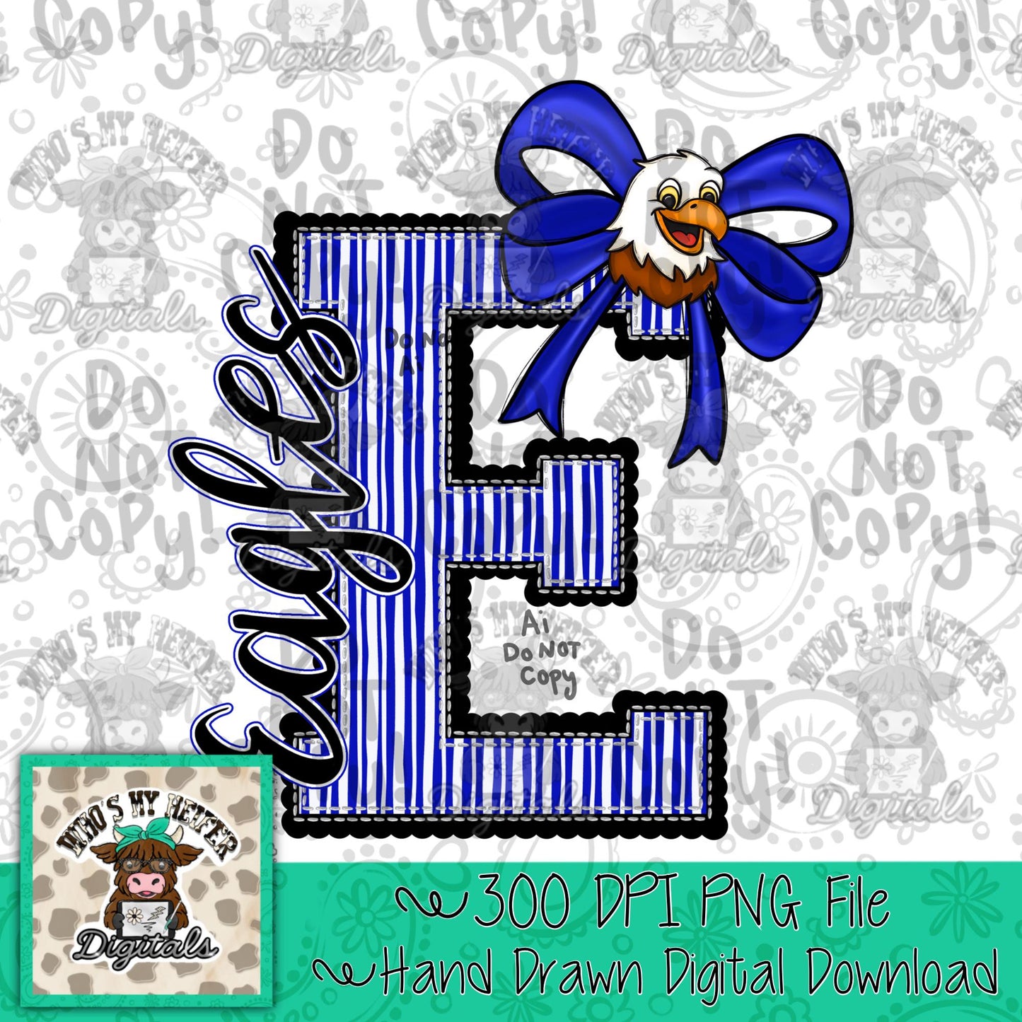 Eagle Varsity Letter Bow PNG Hand Drawn Eagles Scallop Seeksucker Letter Sublimation File Stripe School Spirit Idea Game Day Shirt Design