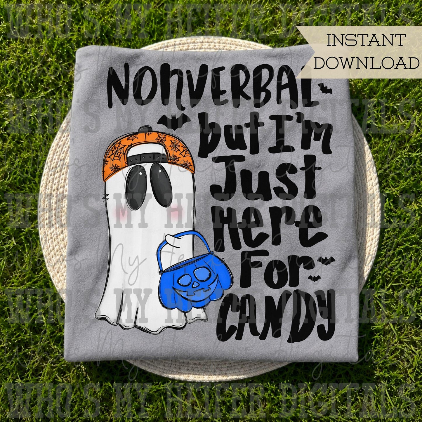 Whimsical Halloween Nonverbal Boy PNG Hand Drawn Ghost with Hat PNG Trick or Treat Non Speaking Sublimation File Autism Halloween Digital