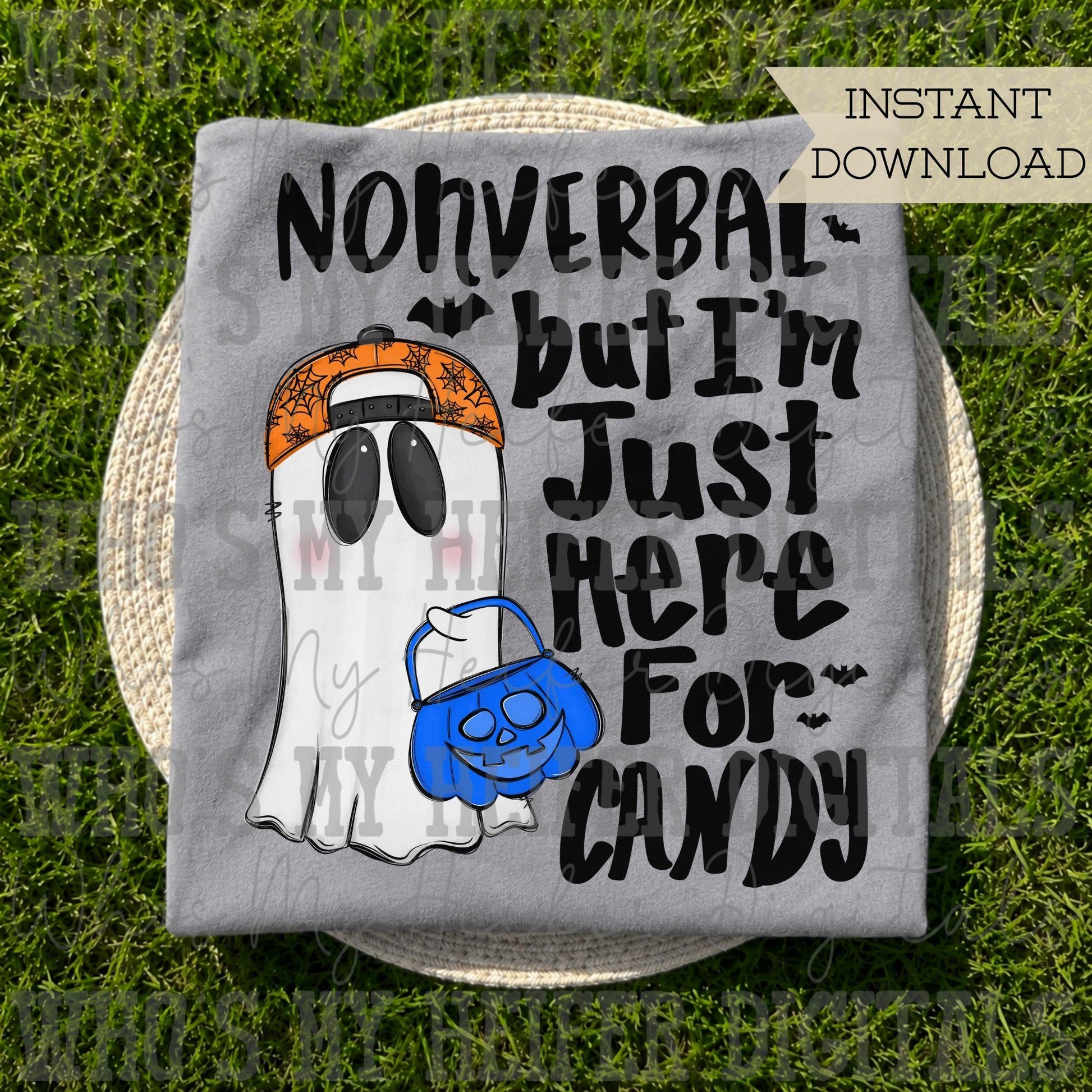 Whimsical Halloween Nonverbal Boy PNG Hand Drawn Ghost with Hat PNG Trick or Treat Non Speaking Sublimation File Autism Halloween Digital