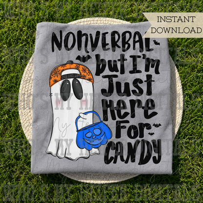 Whimsical Halloween Nonverbal Boy PNG Hand Drawn Ghost with Hat PNG Trick or Treat Non Speaking Sublimation File Autism Halloween Digital
