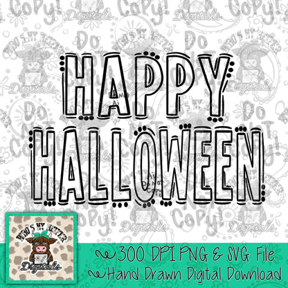 Happy Halloween Doodle Word SVG & PNG Hand Drawn Outline Halloween Sublimation File Holiday Shirt Design Digital Art Halloween Cut File