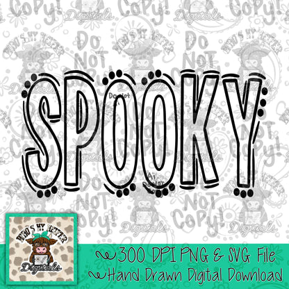 Spooky Doodle Word SVG & PNG Hand Drawn Outline Spooky Sublimation File Trendy Halloween Shirt Design Digital Art Cut File