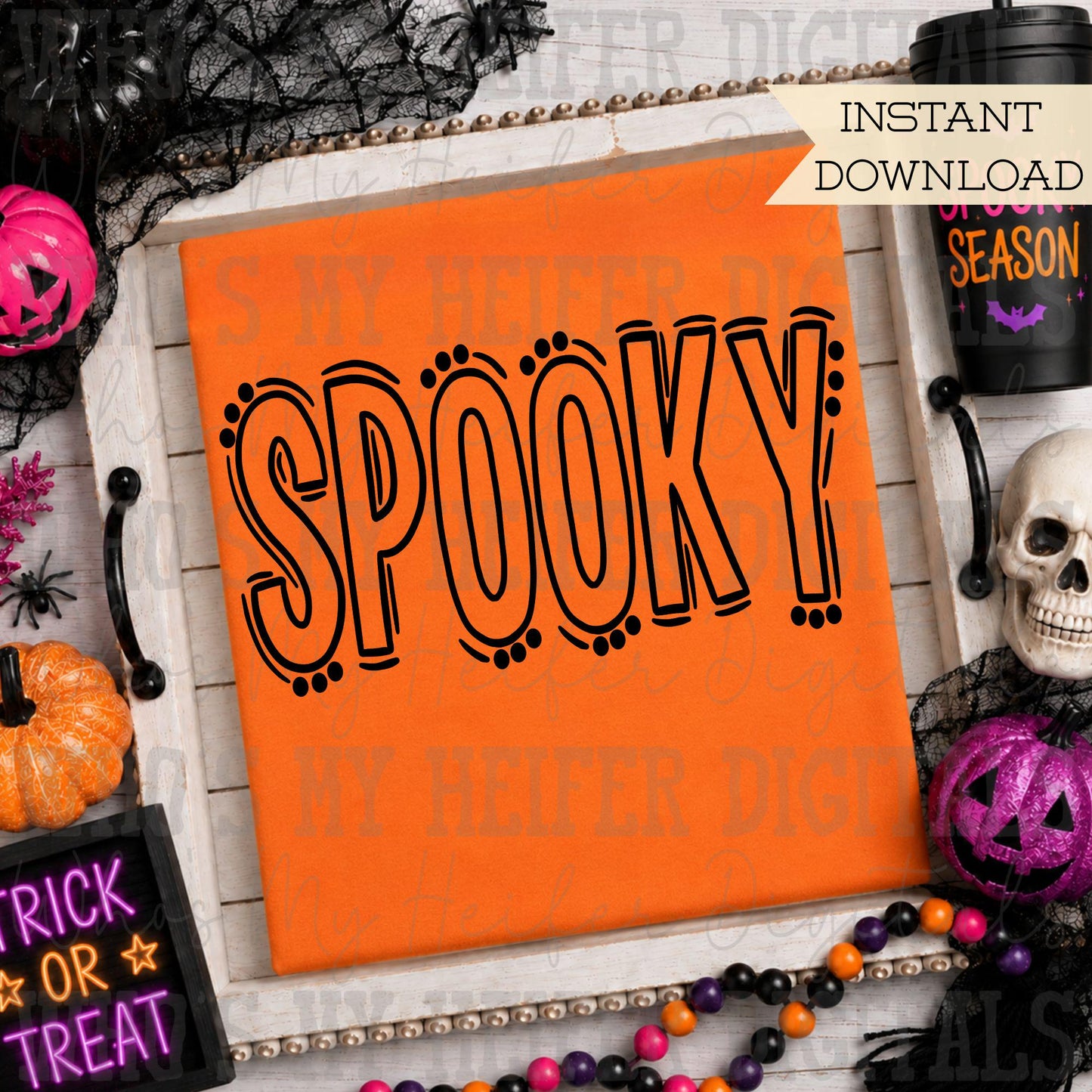 Spooky Doodle Word SVG & PNG Hand Drawn Outline Spooky Sublimation File Trendy Halloween Shirt Design Digital Art Cut File