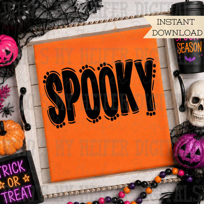 Spooky Solid Doodle Word SVG & PNG Hand Drawn  Spooky Sublimation File Trendy Halloween Shirt Design Digital Art Cut File
