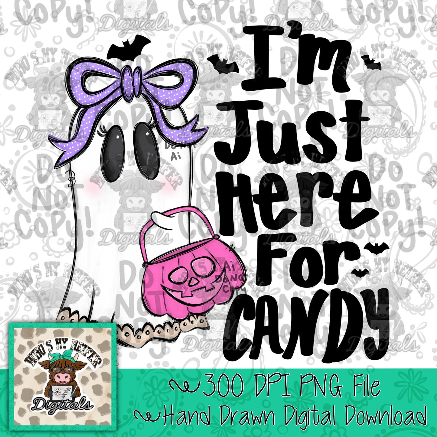 Whimsical Halloween Girl PNG Hand Drawn Ghost with Bow Sublimation File Treat or Trick Shirt Design Trendy Girly Halloween Digital Download