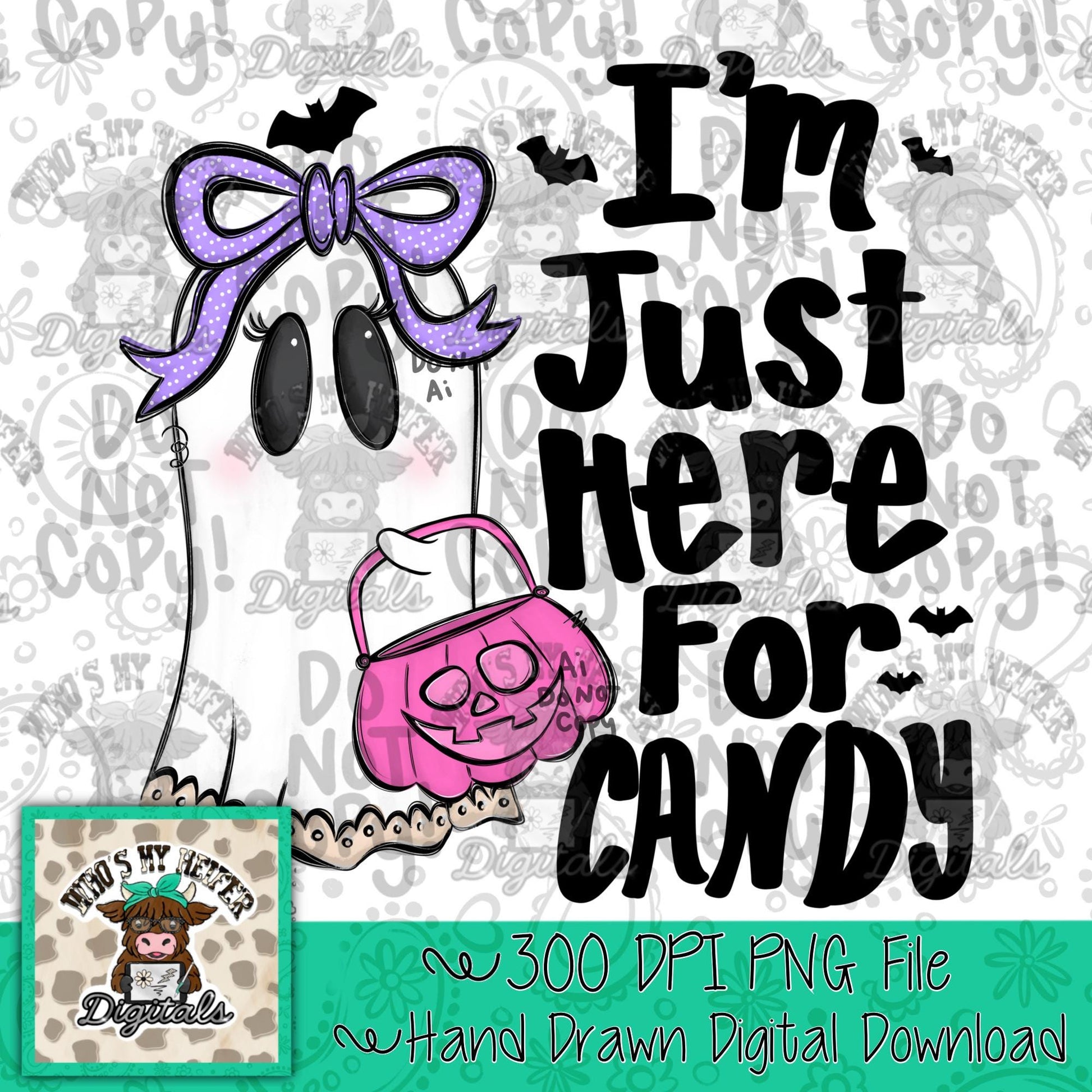 Whimsical Halloween Girl PNG Hand Drawn Ghost with Bow Sublimation File Treat or Trick Shirt Design Trendy Girly Halloween Digital Download