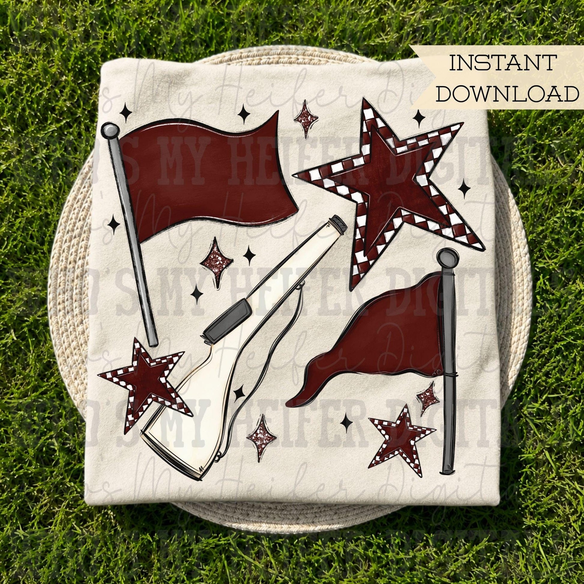 Maroon & White Retro Color Guard PNG Hand Drawn Flag and Rifle Color Guard Team Sublimation File Checkered Game Day Majorette Shirt Design