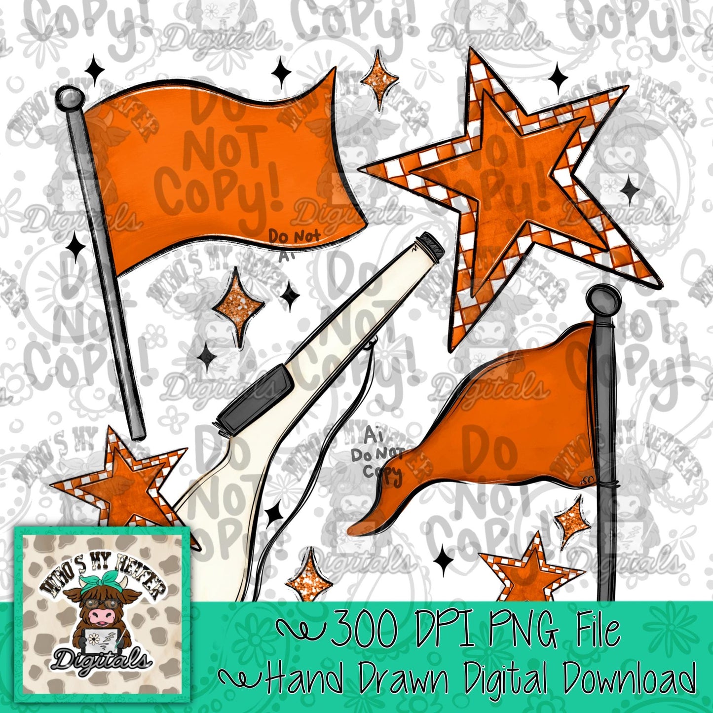 Orange & White Retro Color Guard PNG Hand Drawn Flag and Rifle Color Guard Team Sublimation File Checkered Game Day Majorette Shirt Design